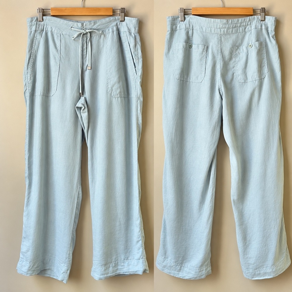Lauren Ralph Lauren Pants Women's 10 100% Linen Light Blue Wide Leg Coastal Pant